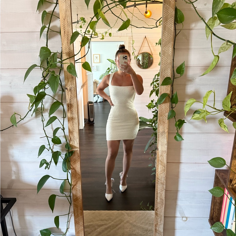 Oh Polly White Sequin Bodycon Mini Dress
